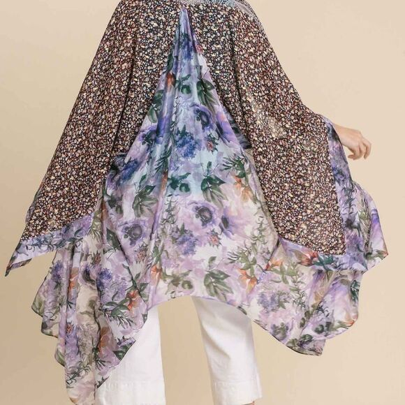 Umgee NWT Lavender Boho Ditsy Floral Kimono Boutique Gypsy Kimono Duster S M L - Picture 2 of 7